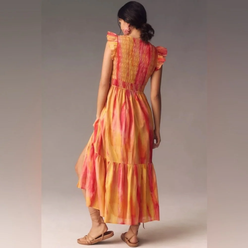 Anthropologie The Peregrine Midi Dress Pink Orange Maxi Size XS - Picture 3 of 16
